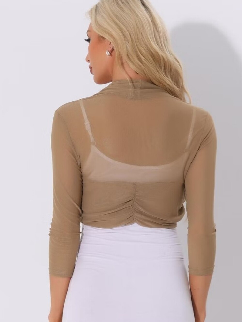 Inspire Mesh Bolero Shrug in Dark Khaki - Picture 7 of 7